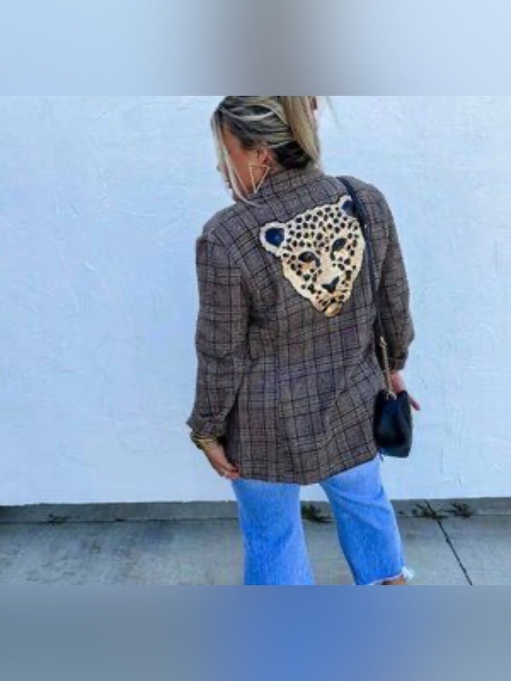 Blakeley Plaid Leopard Patch Women’s Blazer Jacket Size L/XL